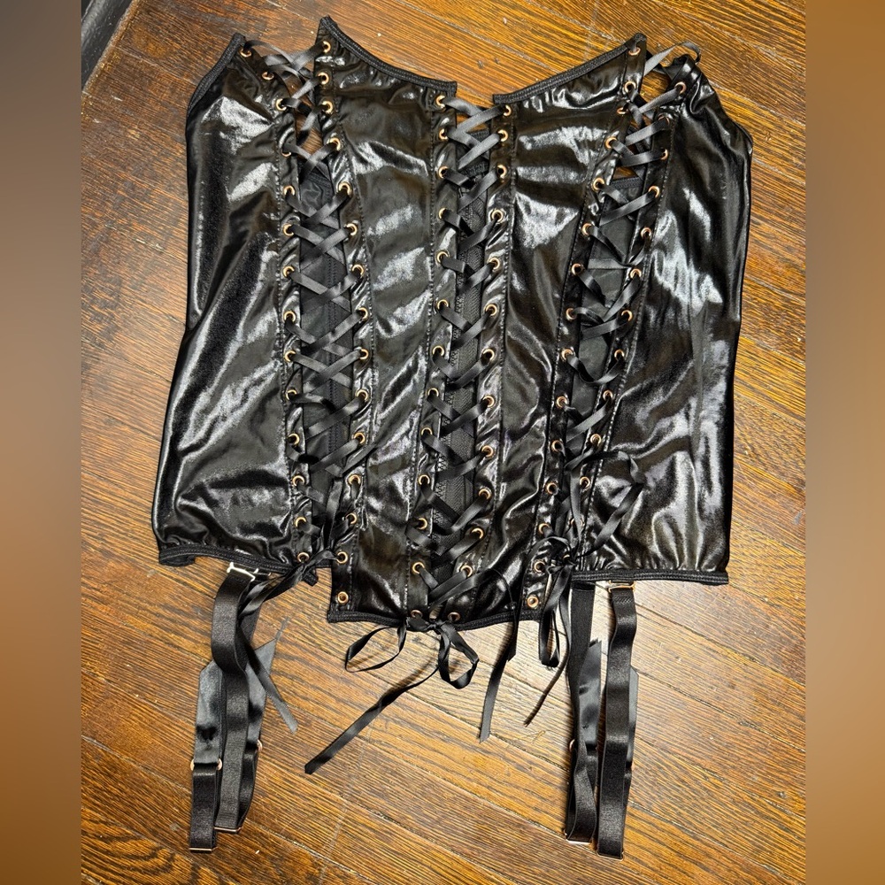 Black & Rose Gold Lace-Up Corset Top